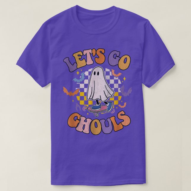 Camiseta Retro Groovy Lets Go Ghouls Ghost 70s Hippie Hallo (Diseño del anverso)