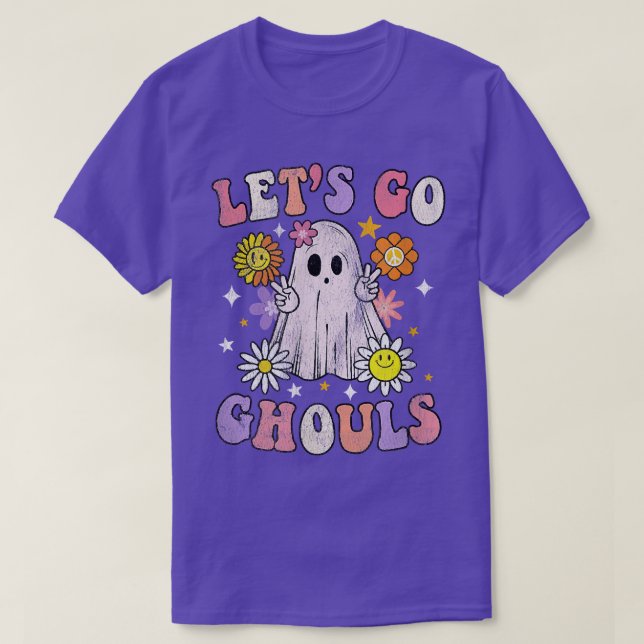 Camiseta Retro Groovy Lets Go Ghouls Ghost 70s Hippie Hallo (Diseño del anverso)