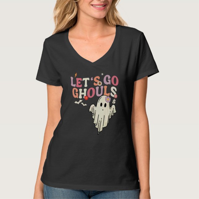 Camiseta Retro Groovy Let's Go Ghouls Halloween Ghost Hallo (Anverso)
