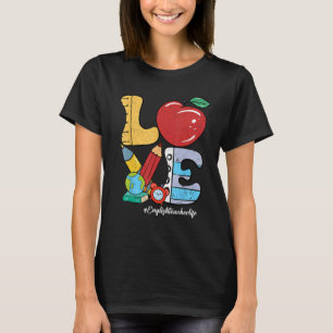 Camiseta Retro Groovy LOVE Apple Pencil English Teacher Lif