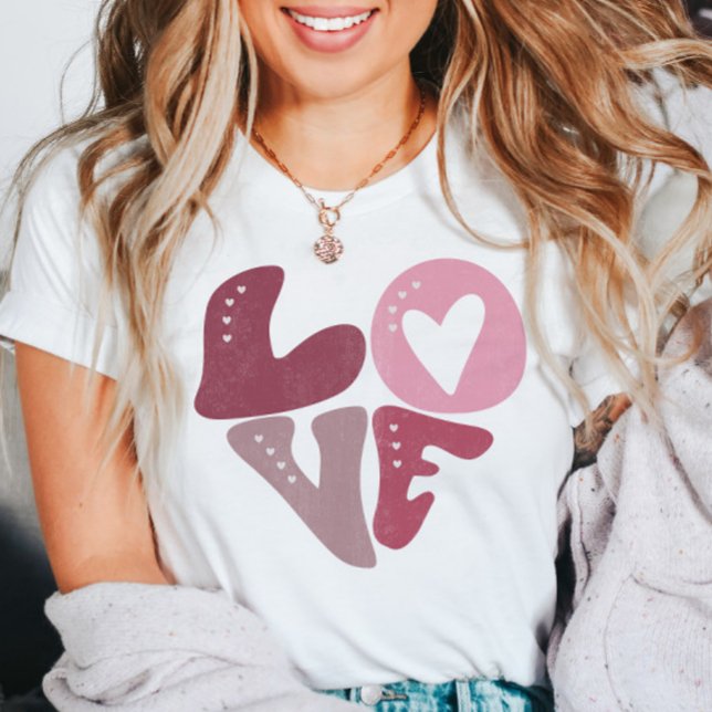 Camiseta Retro Groovy Love El día de San Valentín Pink (Subido por el creador)