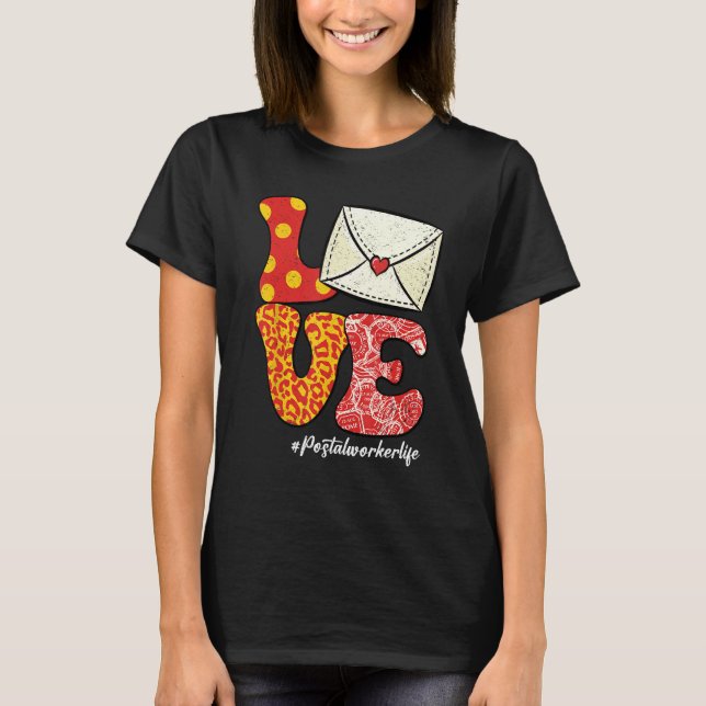 Camiseta Retro Groovy LOVE Letter Envelope Leopard Postal W (Anverso)
