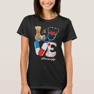Camiseta Retro Groovy LOVE Stethoscope Pill Pharmacy Life