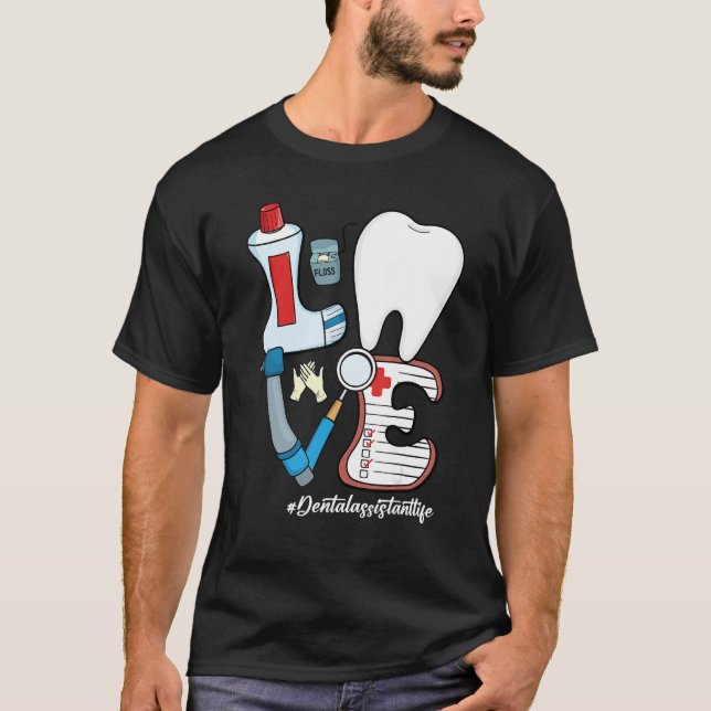Camiseta Retro Groovy LOVE Tooth Dental Assistant Life (Anverso)