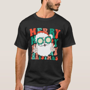 Camiseta Retro Groovy Merry Xmas Santa Claus Bright Christm