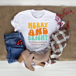 Camiseta Retro Groovy Merry y Navidades femeninas brillante