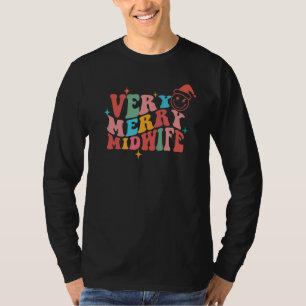 Camiseta Retro Groovy Muy Merry Midwife Smile Face Christin