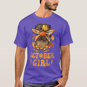 Camiseta Retro Groovy October Girl Messy Bun Halloween Than