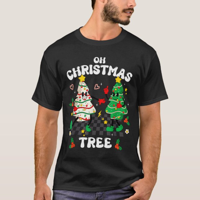 Camiseta Retro Groovy Oh Christmas Tree Cake Pajamas Xmas K (Anverso)