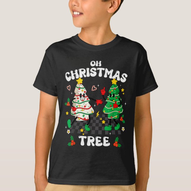 Camiseta Retro Groovy Oh Christmas Tree Cake Pajamas Xmas K (Anverso)