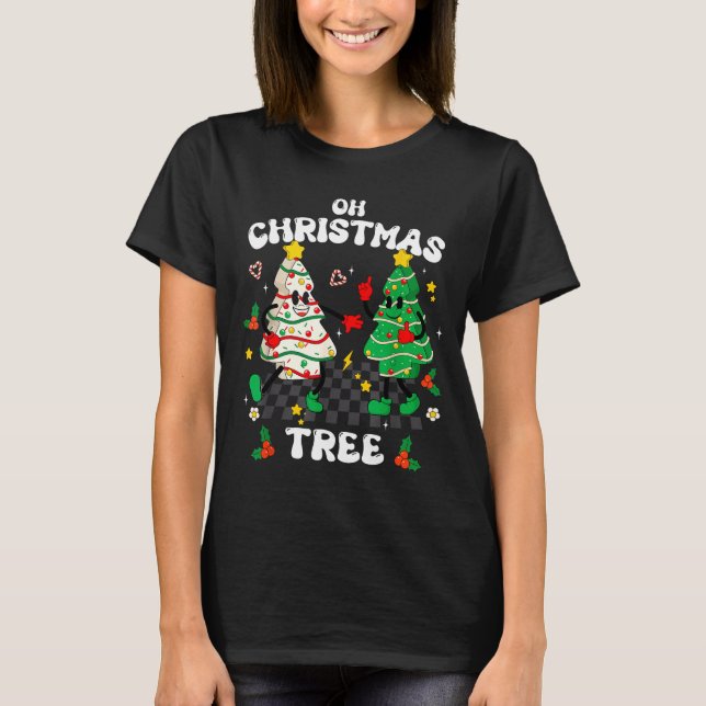 Camiseta Retro Groovy Oh Christmas Tree Cake Pajamas Xmas K (Anverso)