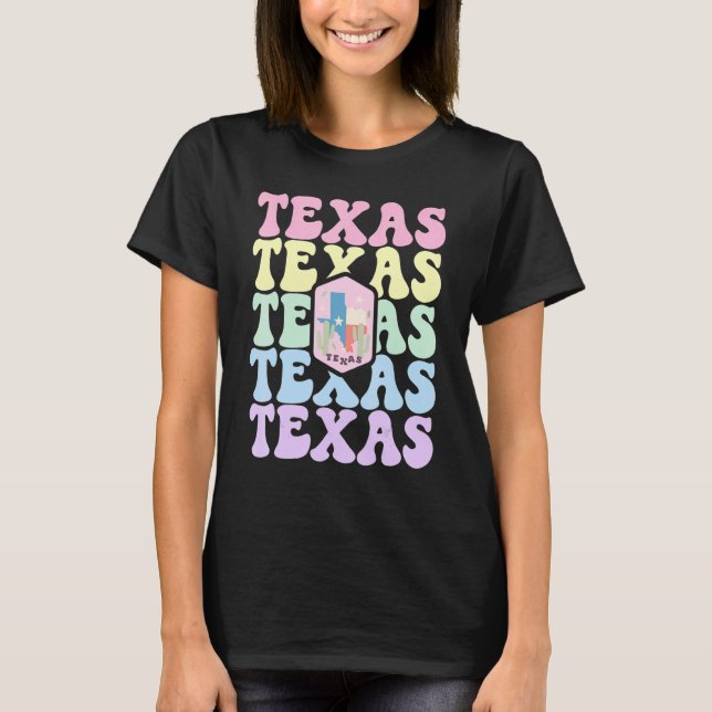 Camiseta Retro Groovy Pastel Texas State Home I Love Texas  (Anverso)