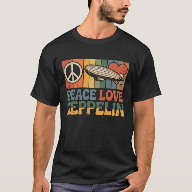 Camiseta Retro Groovy Peace Love Zeppelin 70 Dirigible Bli (Anverso)