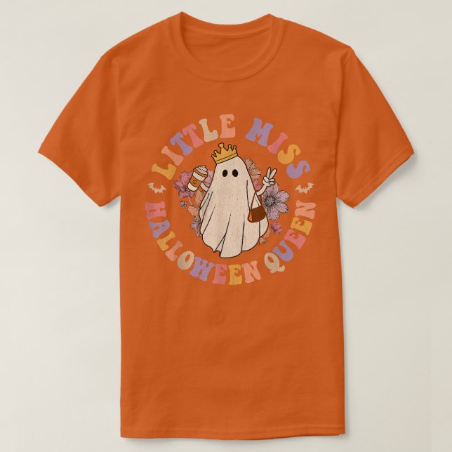 Camiseta Retro Groovy Pequeña Miss Halloween Reina Hippie F (Diseño del anverso)
