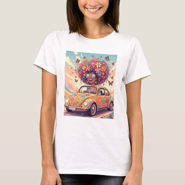 Camiseta Retro Groovy Poder de la Flor de los 70 (Anverso)