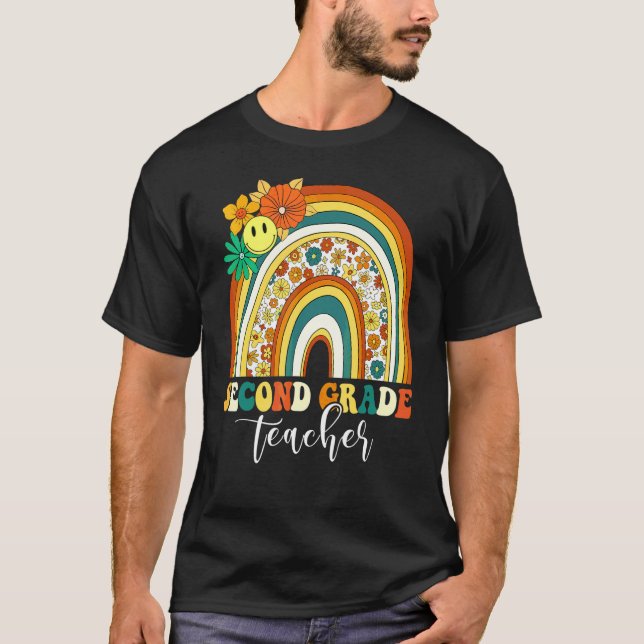 Camiseta Retro Groovy Profesora de Segundo Grado Arcoiris E (Anverso)