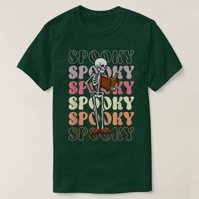 Camiseta Retro Groovy Skeleton Ghost Boo libros de profesor (Diseño del anverso)