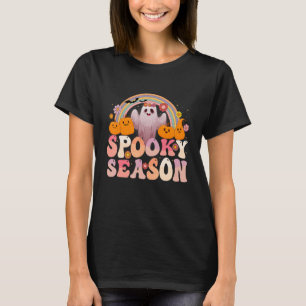 Camiseta Retro Groovy Sombrío Temporada Fantasma Floral Cal