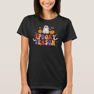 Camiseta Retro Groovy Spooky Season Floral Ghost Hippie Hal