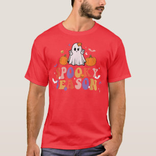 Camiseta Retro Groovy Spooky Season Floral Ghost Hippie Hal