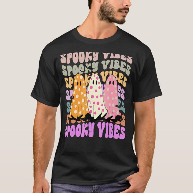 Camiseta Retro Groovy Spooky Vibes Cute Fantasma Chicas Hal (Anverso)