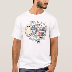 Camiseta Retro Groovy Spooky Vibes Fantasma Floral Ghost Ha