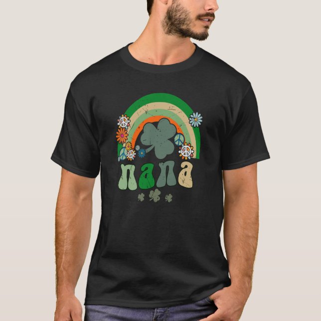 Camiseta Retro Groovy St Patrick Rainbow Nana Cute Family M (Anverso)