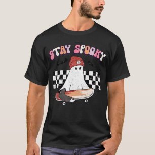 Camiseta Retro Groovy Stay Spooky Cute Ghost Skateboard Hal