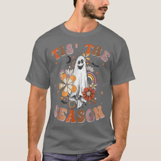 Camiseta Retro Groovy Tis The Season Pumpkin Ghost Hippie H