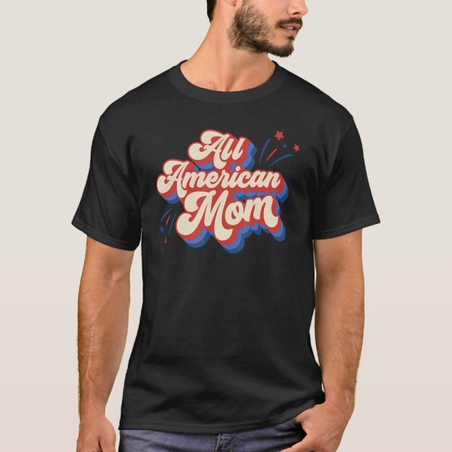 Camiseta Retro Groovy Toda La Mamá Estadounidense Patriótic (Anverso)