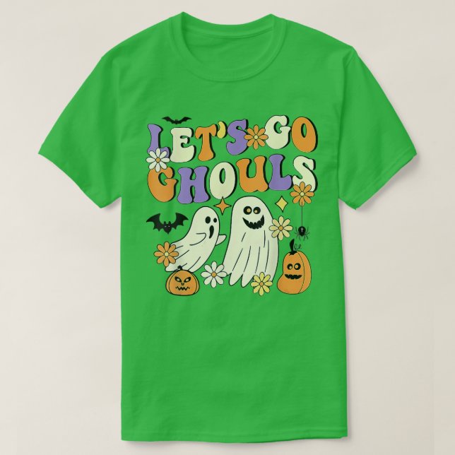 Camiseta Retro Groovy Vamos Ghouls Fantasma Floral Hallowee (Diseño del anverso)
