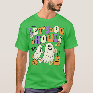 Camiseta Retro Groovy Vamos Ghouls Fantasma Floral Hallowee