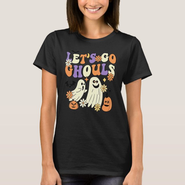 Camiseta Retro Groovy Vamos Ghouls Floral Fantasma Hippie H (Anverso)