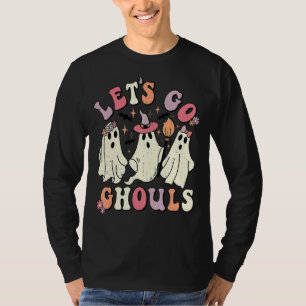 Camiseta Retro Groovy Vamos Ghouls Floral Halloween Ghos