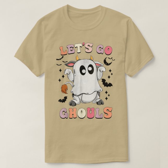 Camiseta Retro Groovy Vamos Ghouls Halloween Ghost Cow C (Diseño del anverso)