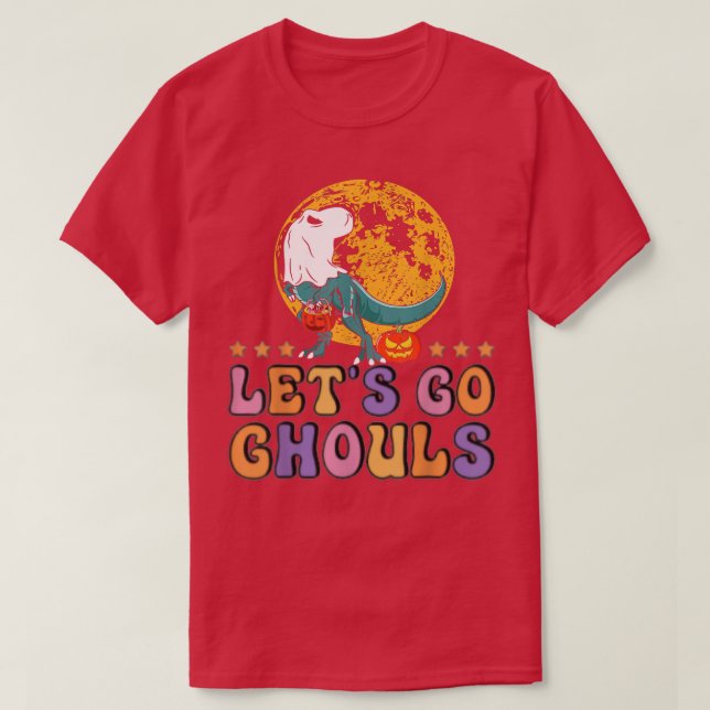 Camiseta Retro Groovy Vamos Ghouls Halloween Ghost Dinos (Diseño del anverso)