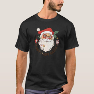 Camiseta Retro Groovy Y Papá Noel Brillante Feliz Navidad