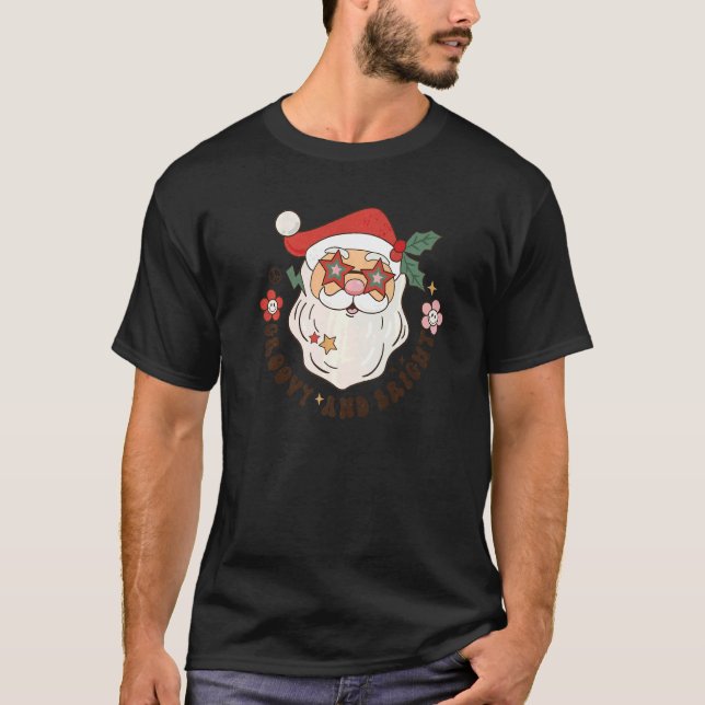 Camiseta Retro Groovy Y Papá Noel Brillante Feliz Navidad (Anverso)