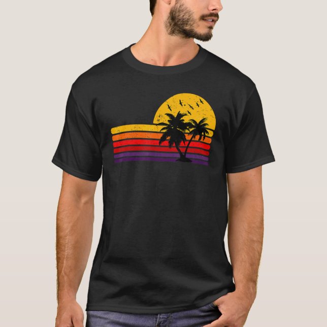 Camiseta Retro Grunge Palm Tree Sunset Tropical Beach Men W (Anverso)