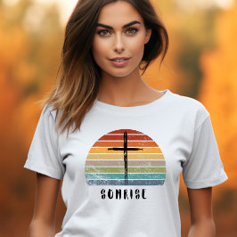 Camiseta Retro Grunge Sunset Cross Faith Christian