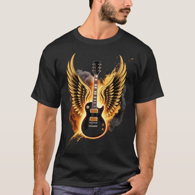 Camiseta Retro Guitar Wings Abstract Art Rock And Roll Musi (Anverso)