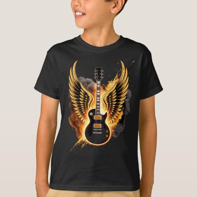 Camiseta Retro Guitar Wings Abstract Art Rock And Roll Musi (Anverso)