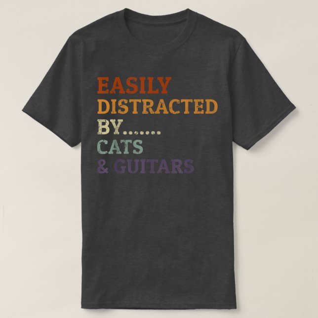 Camiseta Retro Guitarist Cats Lover Easily Distracted By Ca (Diseño del anverso)