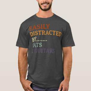 Camiseta Retro Guitarist Cats Lover Easily Distracted By Ca