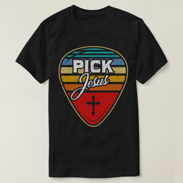 Camiseta Retro Guitarista Púa de guitarra Música Cristiana  (Diseño del anverso)