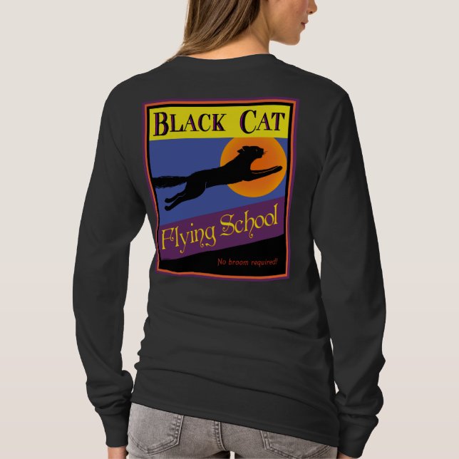 Camiseta Retro Halloween de Black Cat Flying Schoo (Reverso)
