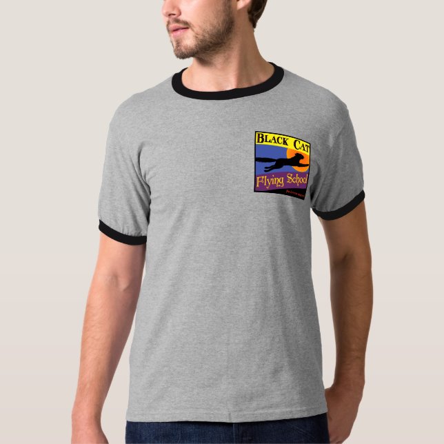 Camiseta Retro Halloween de Black Cat Flying Schoo (Anverso)