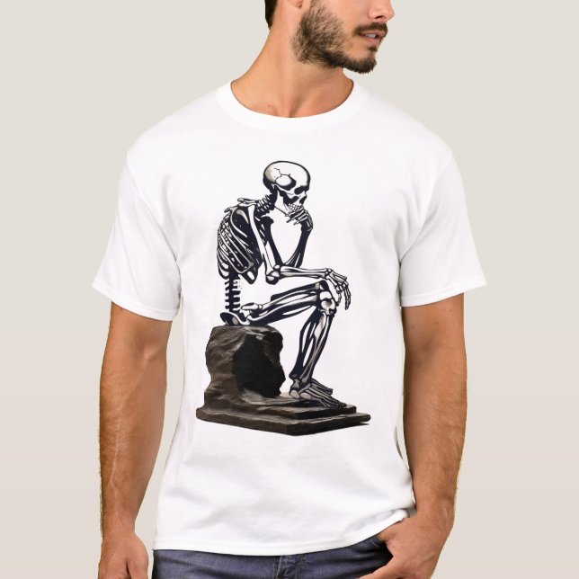 Camiseta Retro Halloween "el pensador" esqueleto Obra maest (Anverso)