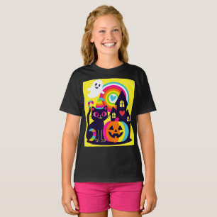 Camiseta Retro Halloween Kawaii Gato negro, diseño de calab