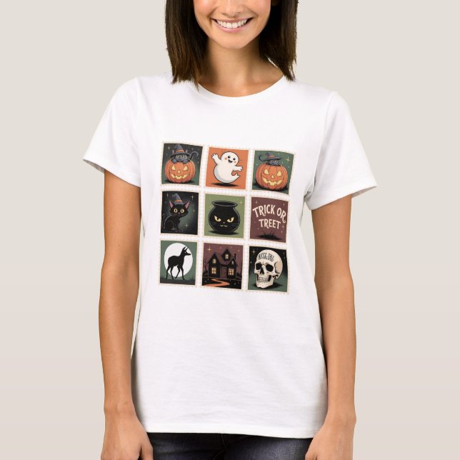 Camiseta Retro Halloween Stamp Collection T-Shirt (Anverso)